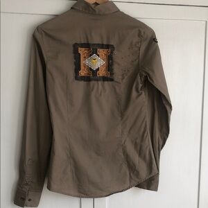 Cruel Girl Brown Show Shirt Shirt with Harris Saddlery Jeweled Details Sz S